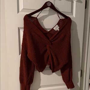 Pink Rose Twist Knot Reversible Crocheted Knot Sweater - Rust Orange Red